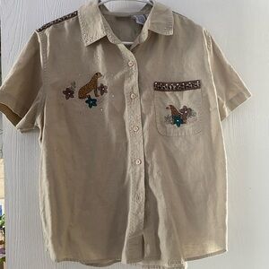 Vintage Cabin Creek Leopard Cotton & Linen Button Up